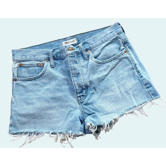 MADEWELL Relaxed Denim Cut Off Shorts Distressed Raw Hem Hi Rise Sz 27 - Picture 1 of 6